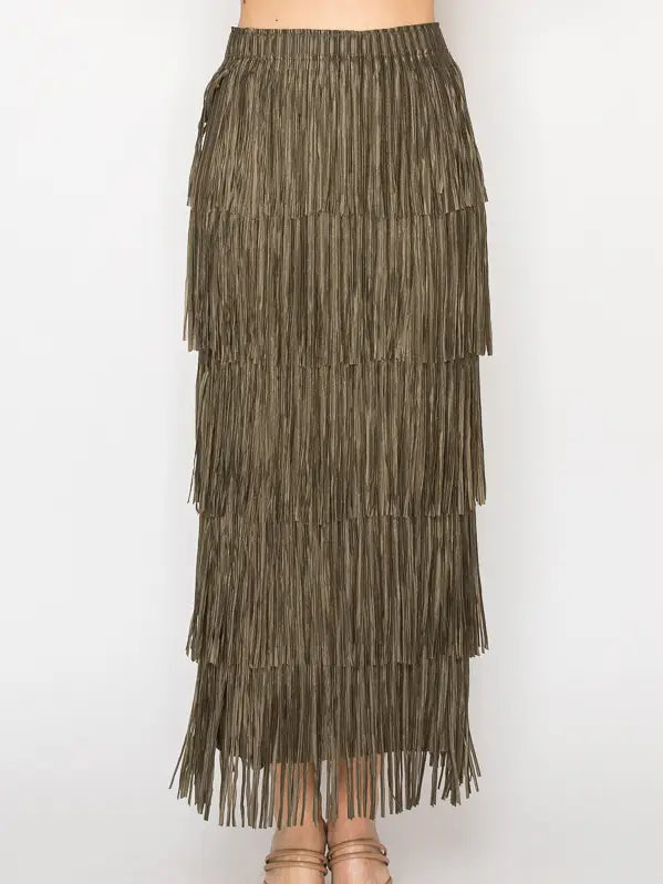 Brown Fringe Suede Skirt