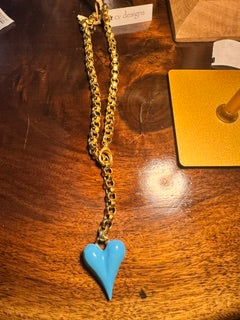 Gold Long necklace with Blue heart CV Designs