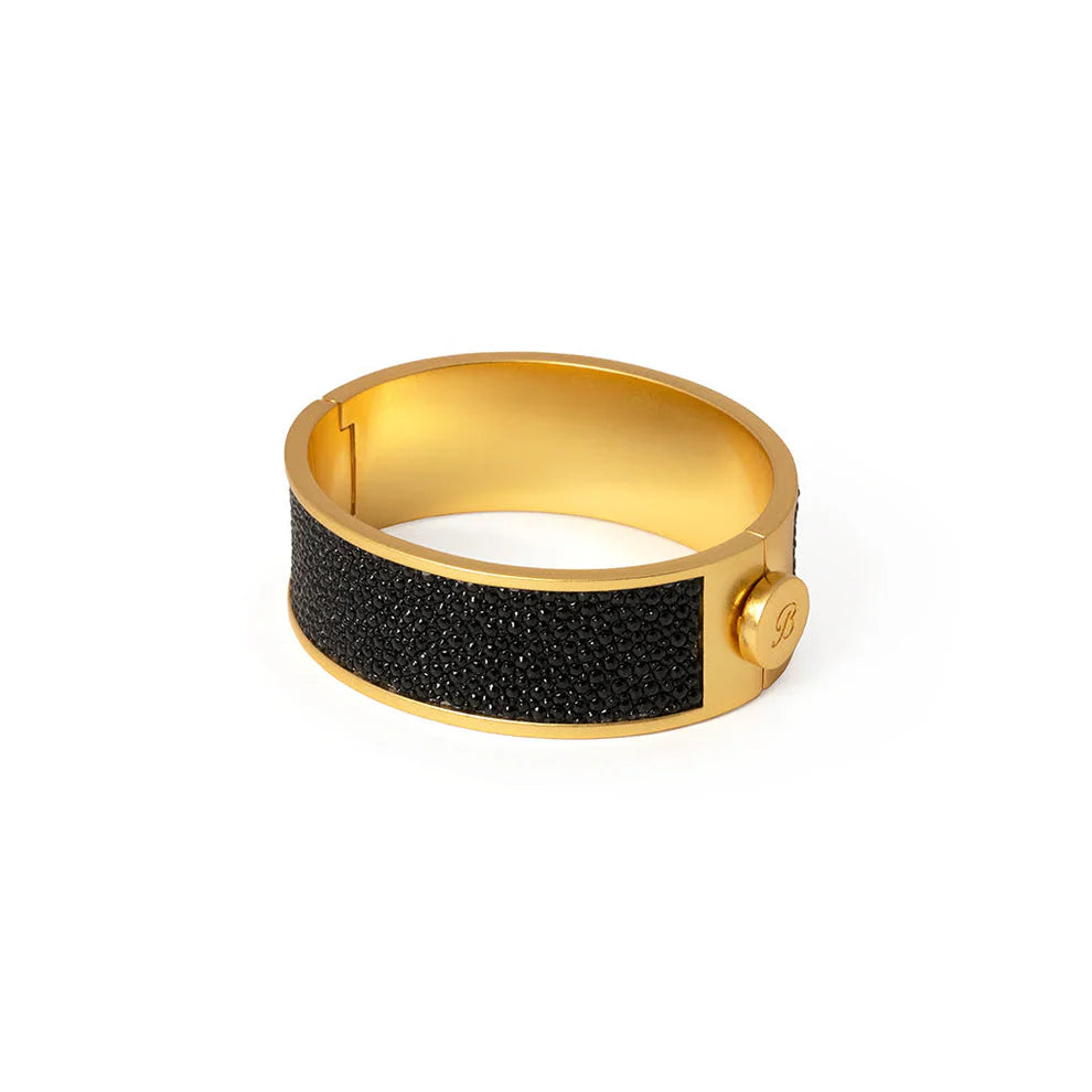 Brackish Gianna Stingray Leather and 14k Gold Plated Hinge Cuff
