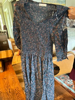 Titan Blue Floral Print Smocked Dress