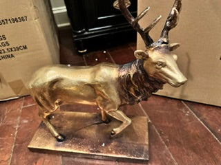 Antiqued Gold Standing Elk Deer