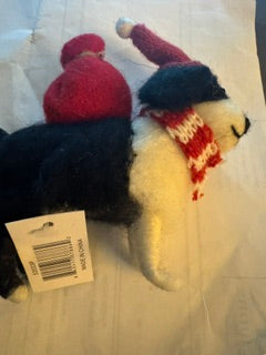 Black & White Dog with red hat ornament