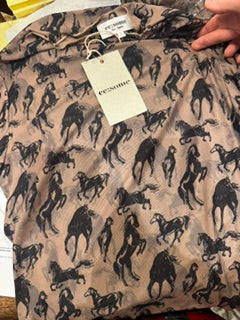 Taupe Sheer shirt with black horses
