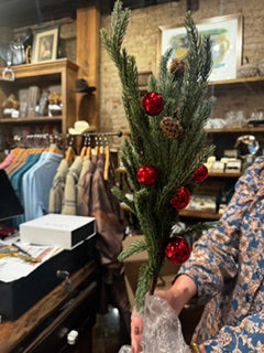 Pine Stem with Red ornaments & mini Pinecones
