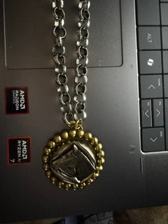 EKD- Vintage Silver chain with Victorian Horse button