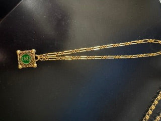 EKD - Gold Chain with Green Chanel Emblem Square Pendant