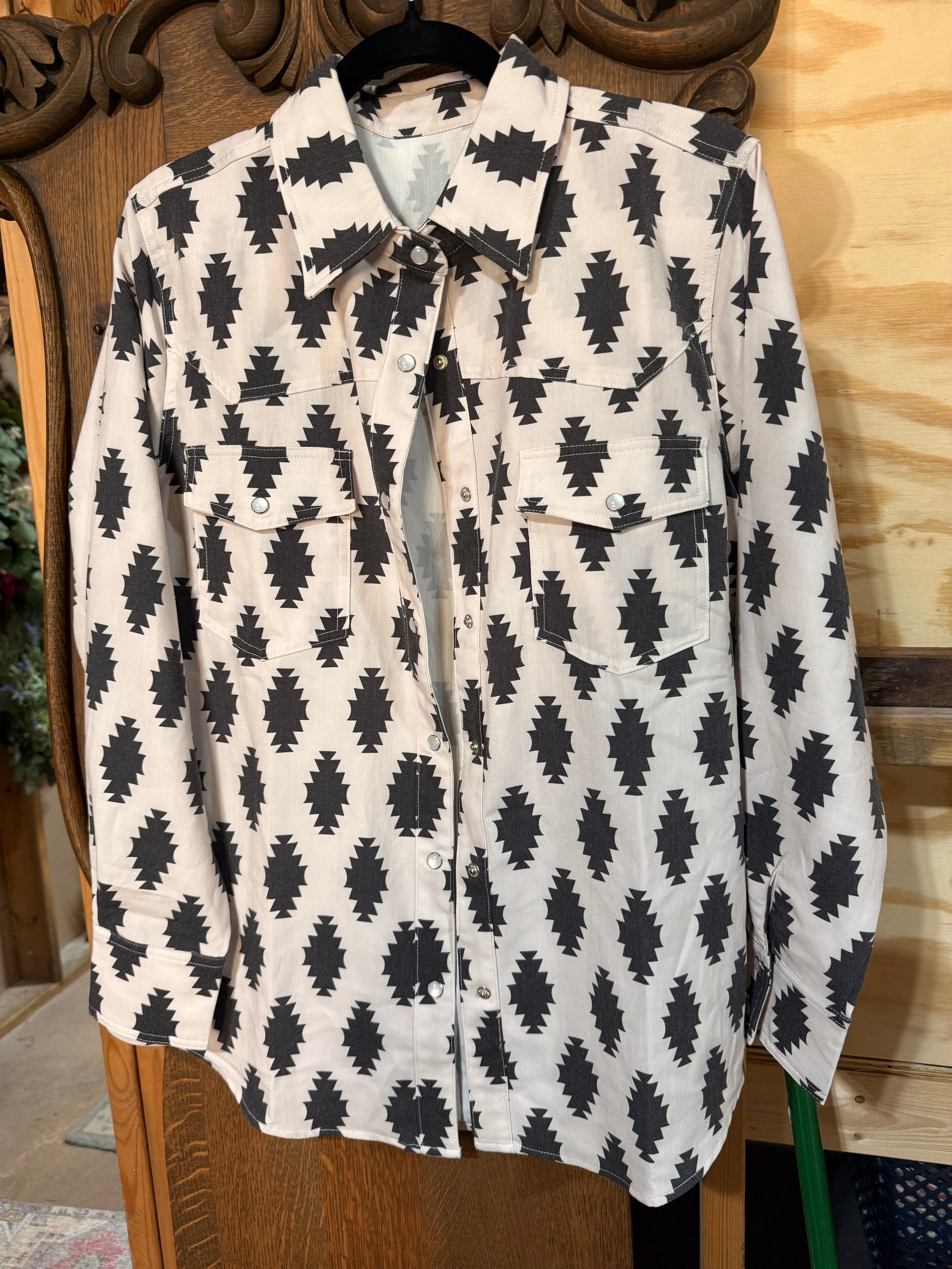 Black and White Western Button Up Blouse