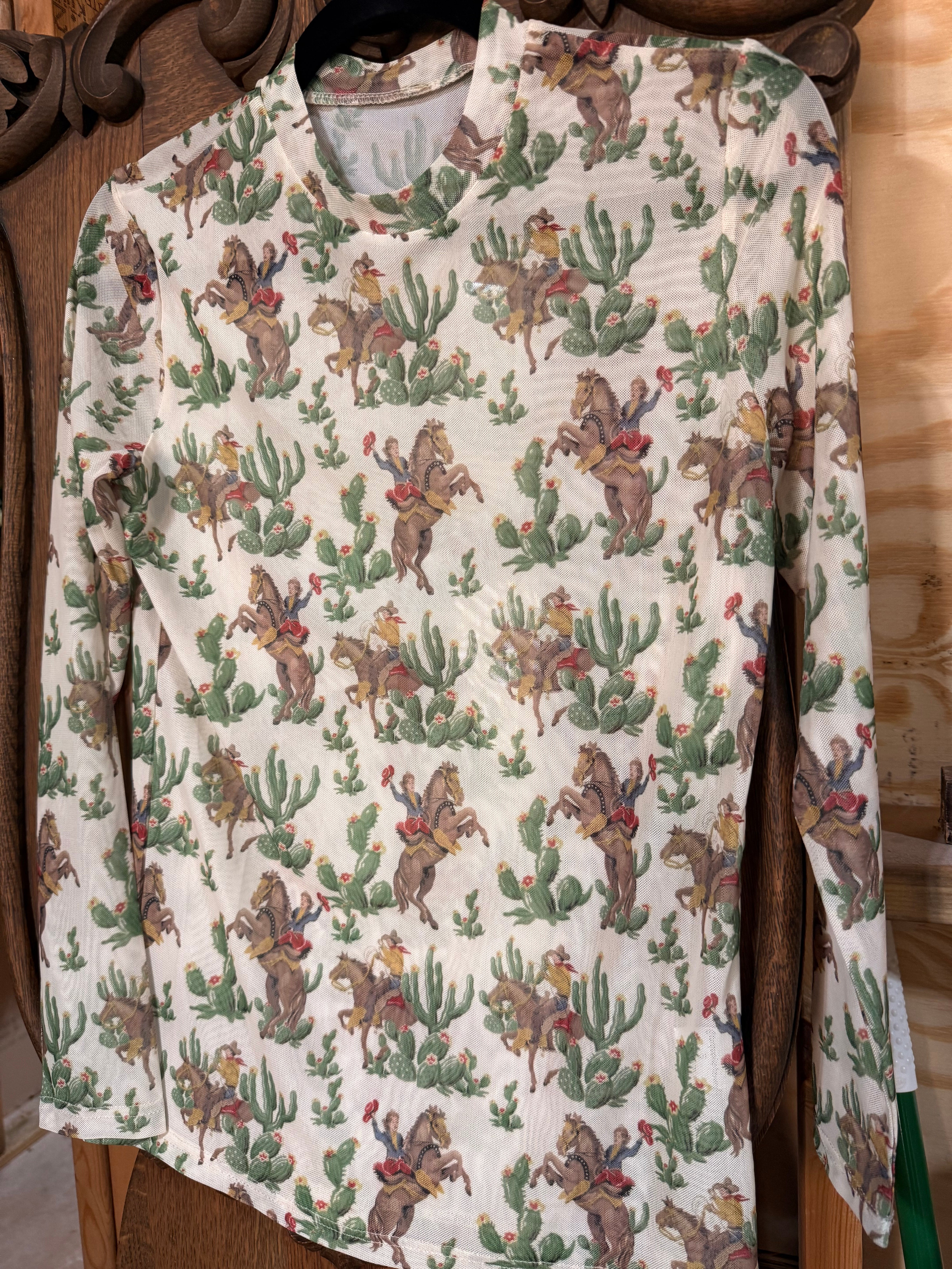 Cactus Print Mesh Top