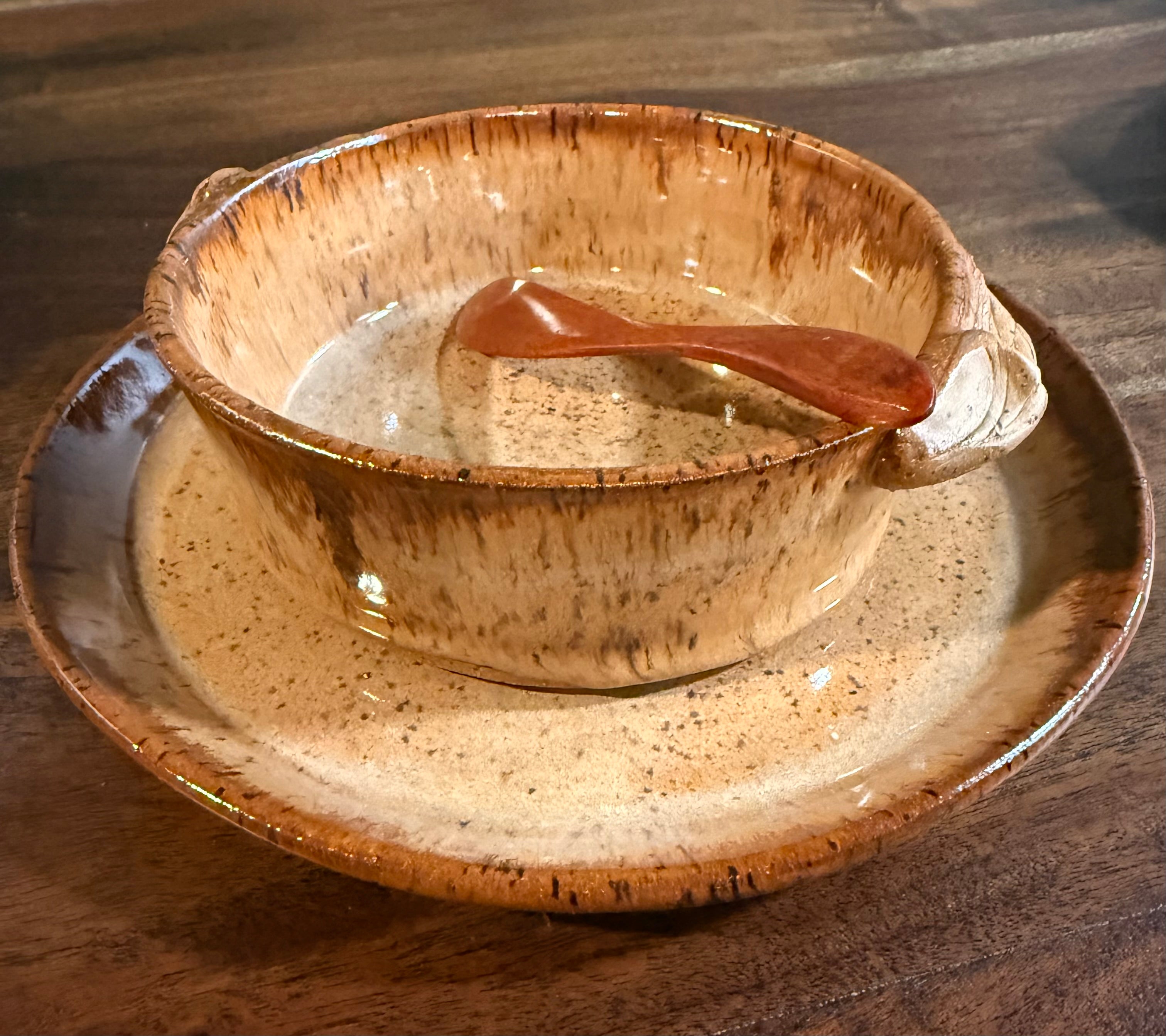 Handmade Brie Baker Bowl and Serving Plate with Wooden Spreader