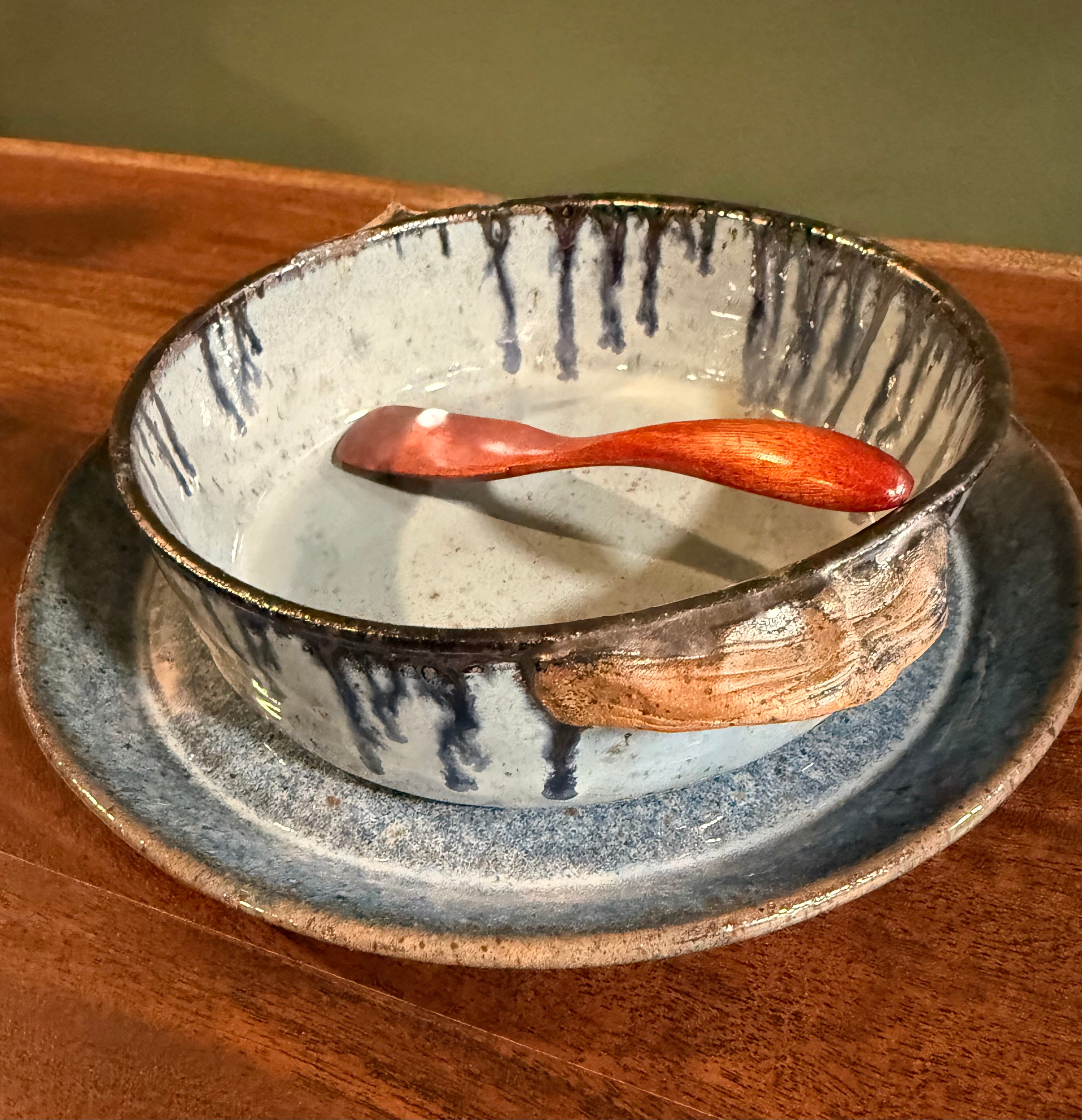 Handmade Brie Baker Bowl and Serving Plate with Wooden Spreader
