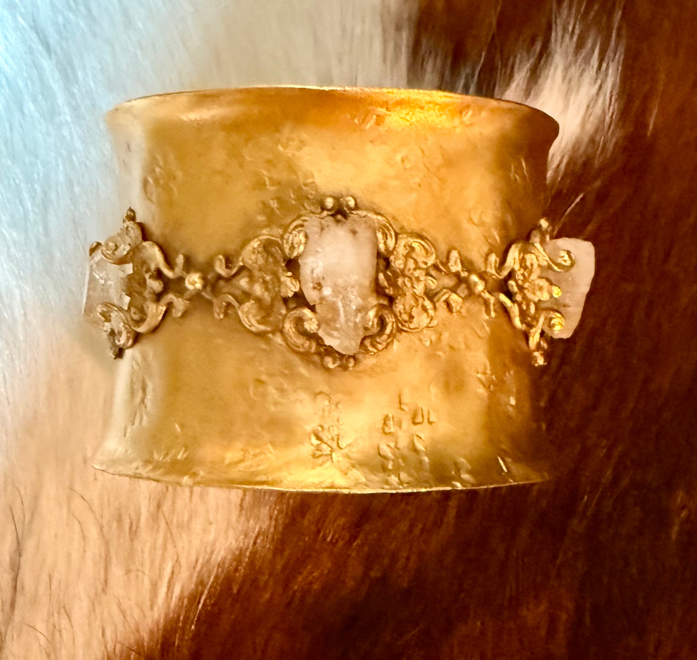 Gold Plated Cuff with Amber Stones