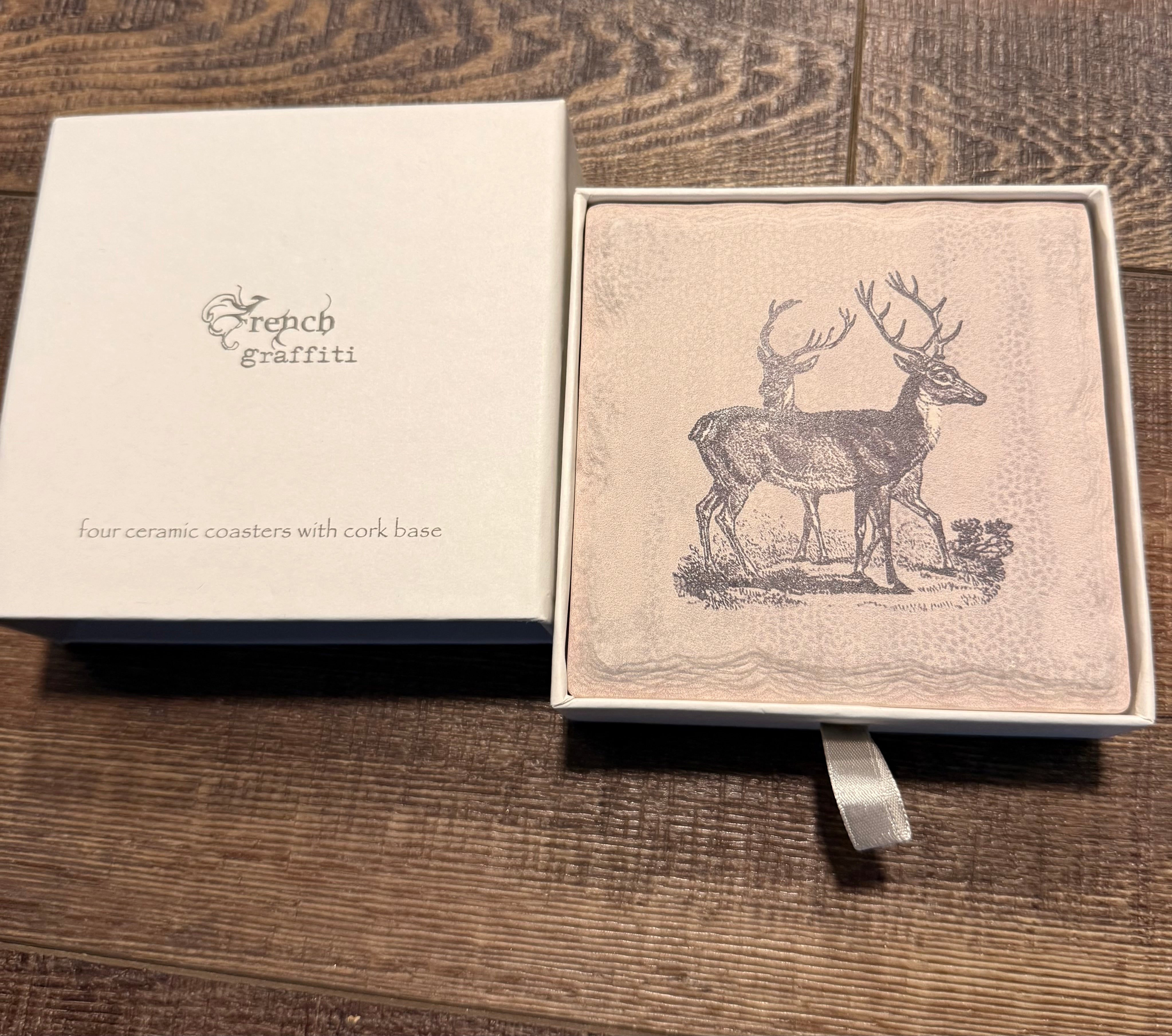 Ceramic Deer Coasters with Cork Base