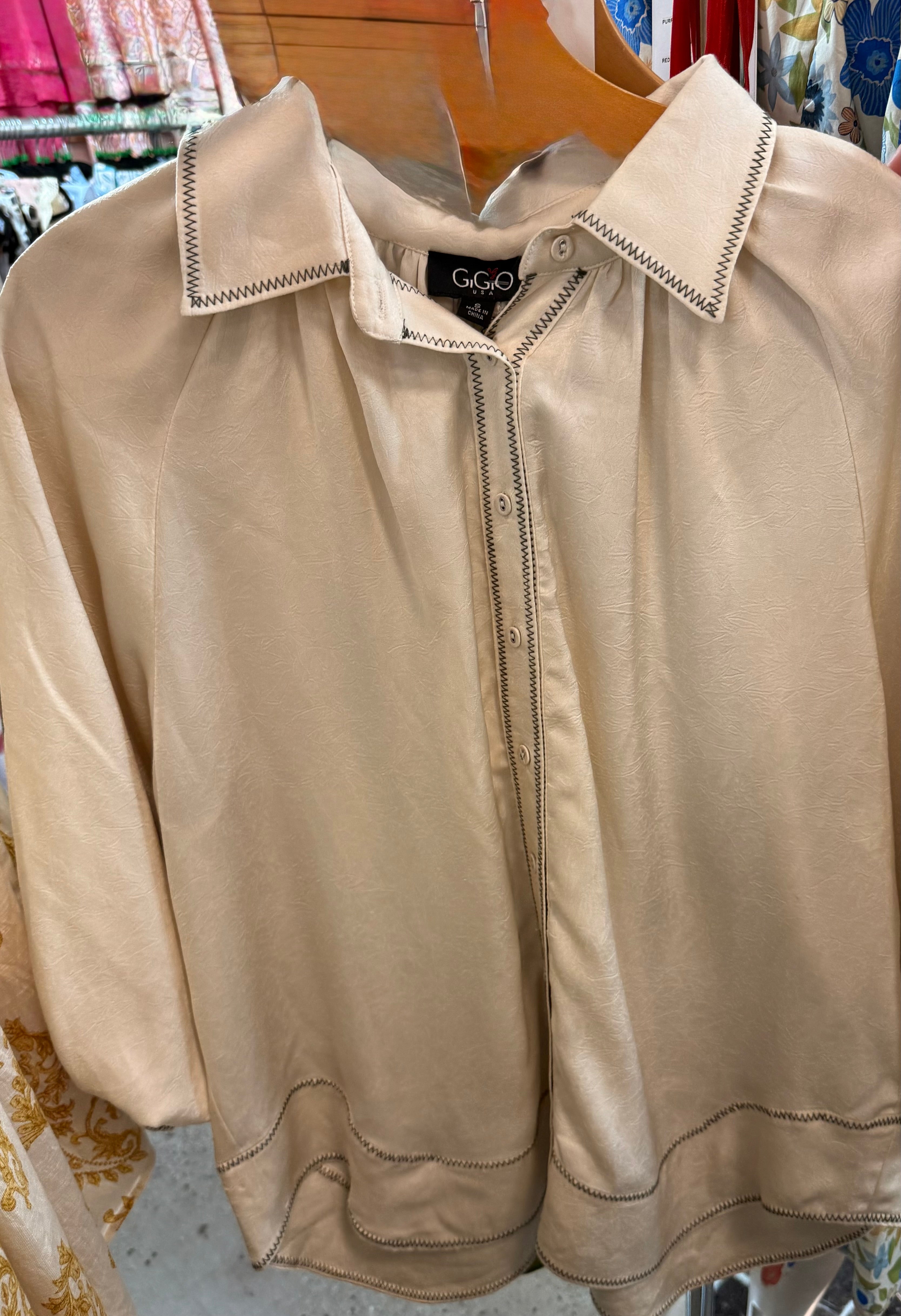 Elegant Stitched Button Down Blouse