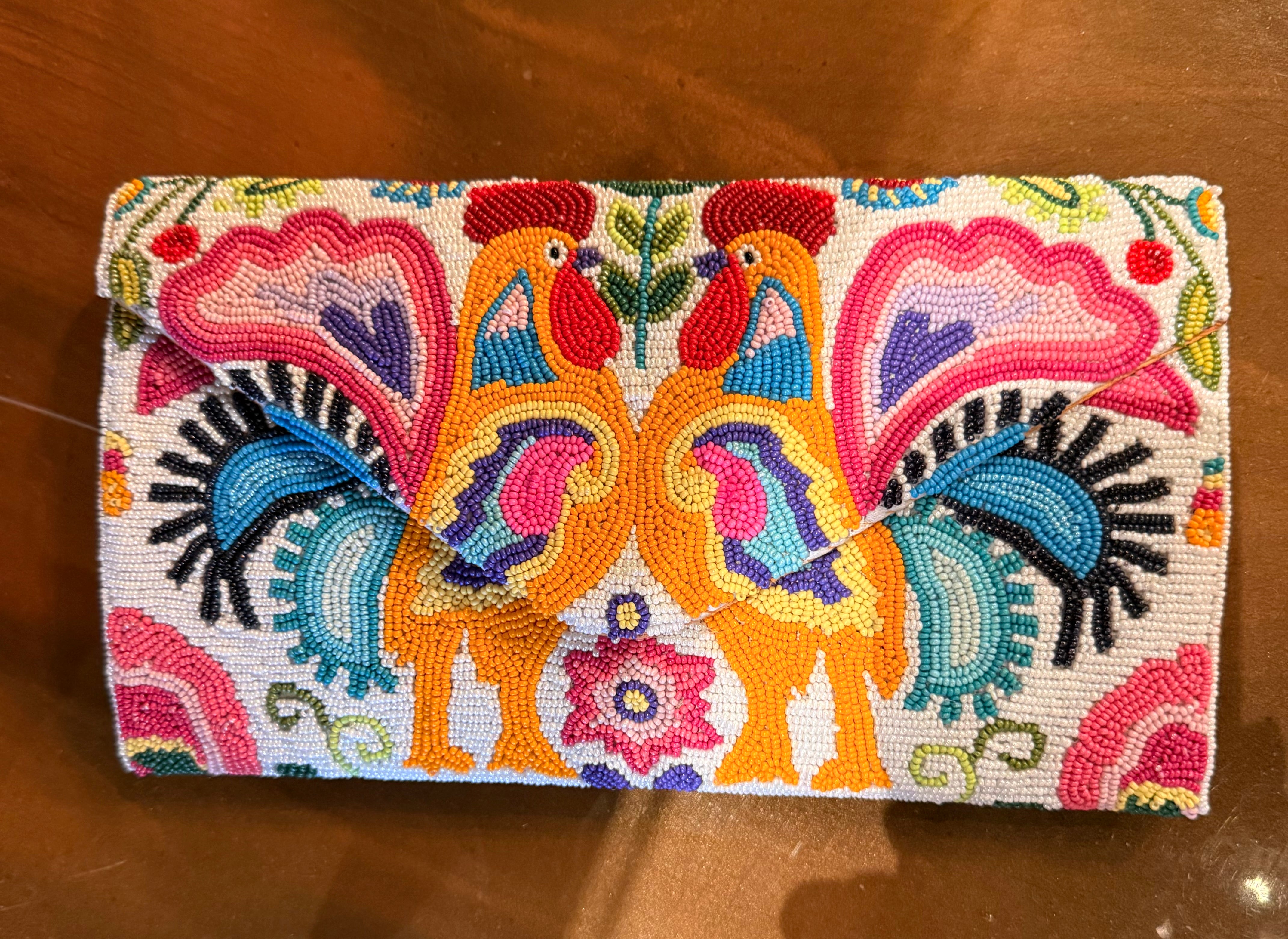 Beaded Rooster Clutch Purse