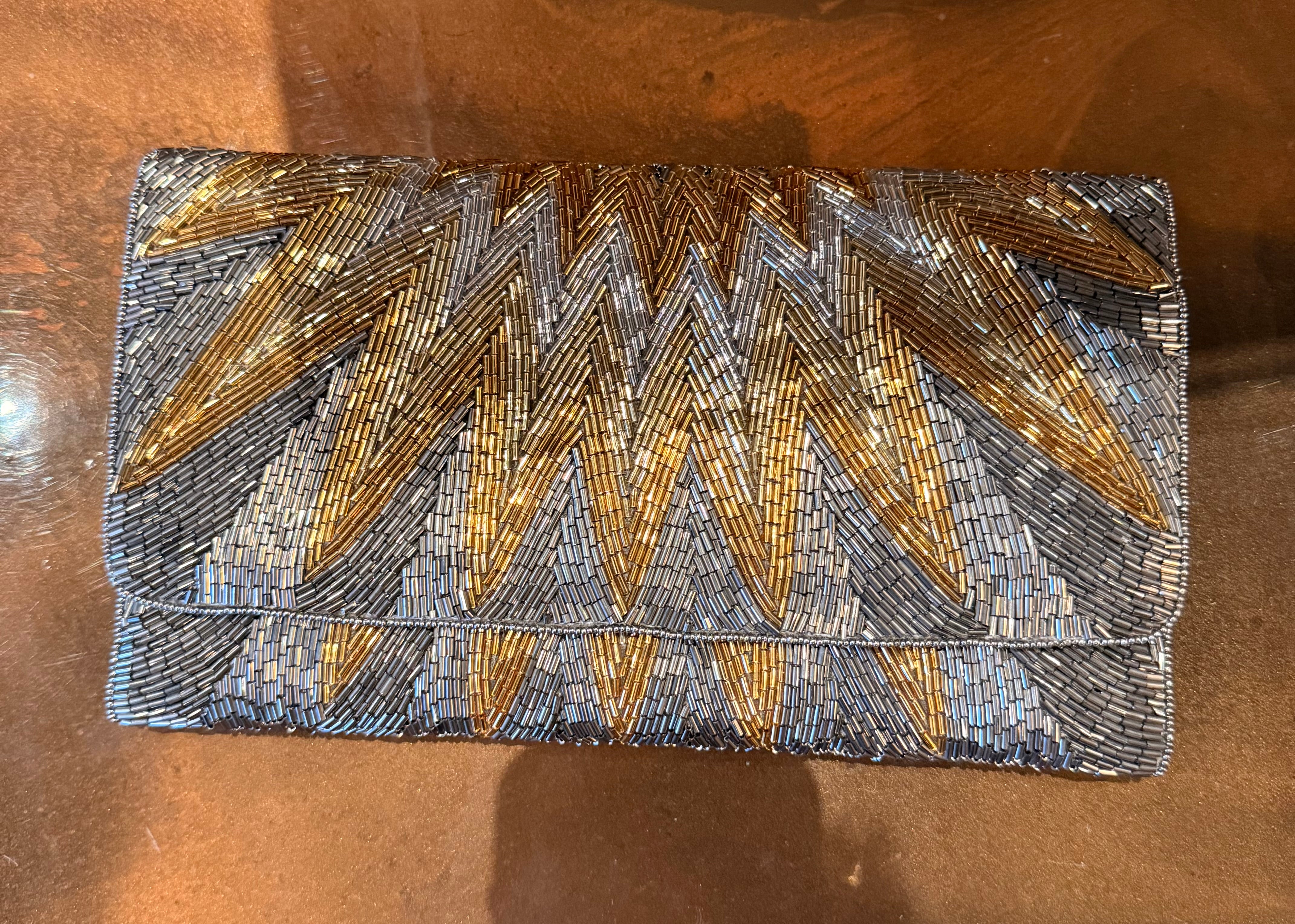 Beaded Silver & Gold Starburst Clutch Purse