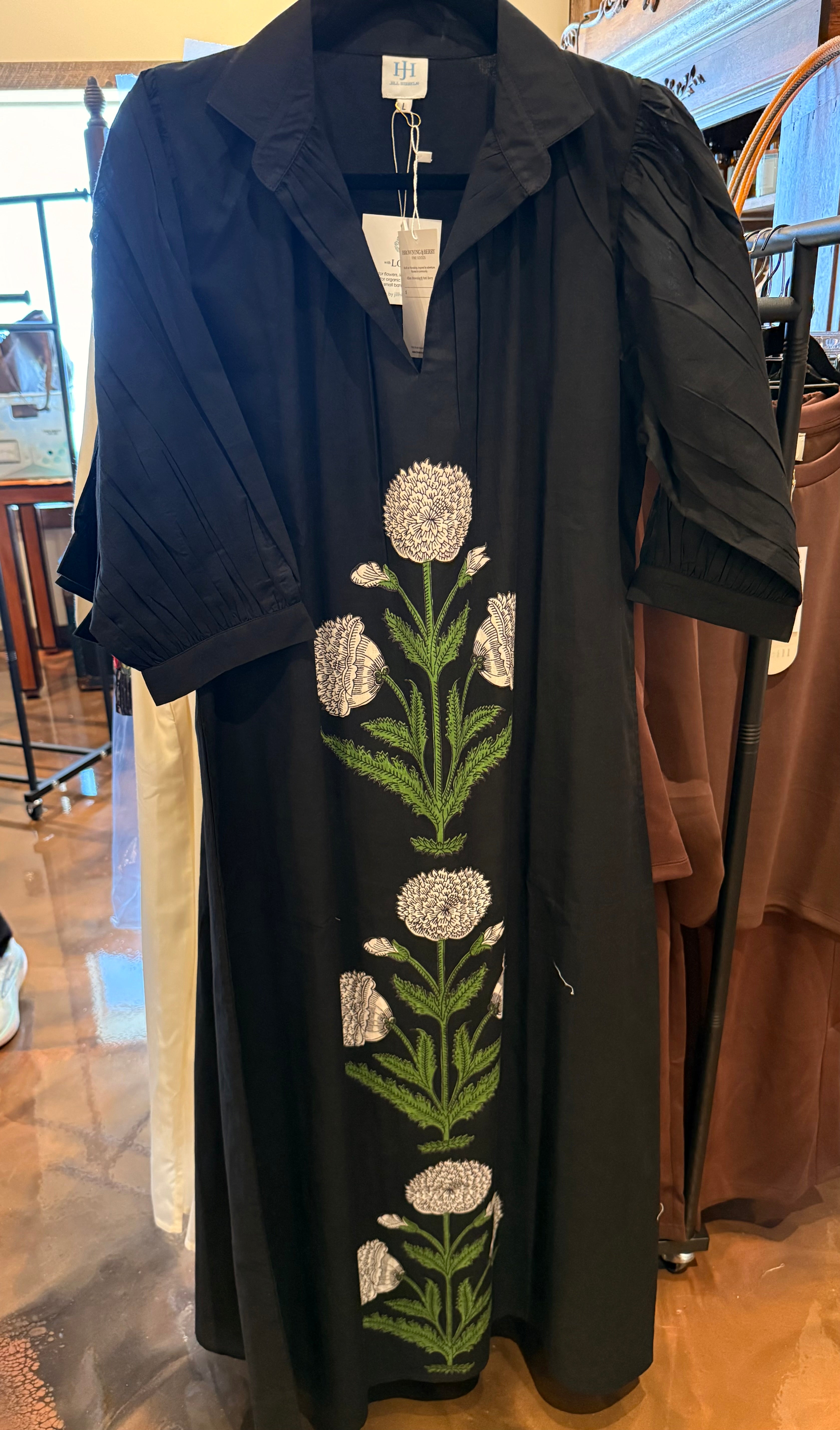 Laurie Dress with White Floral Design in Black
