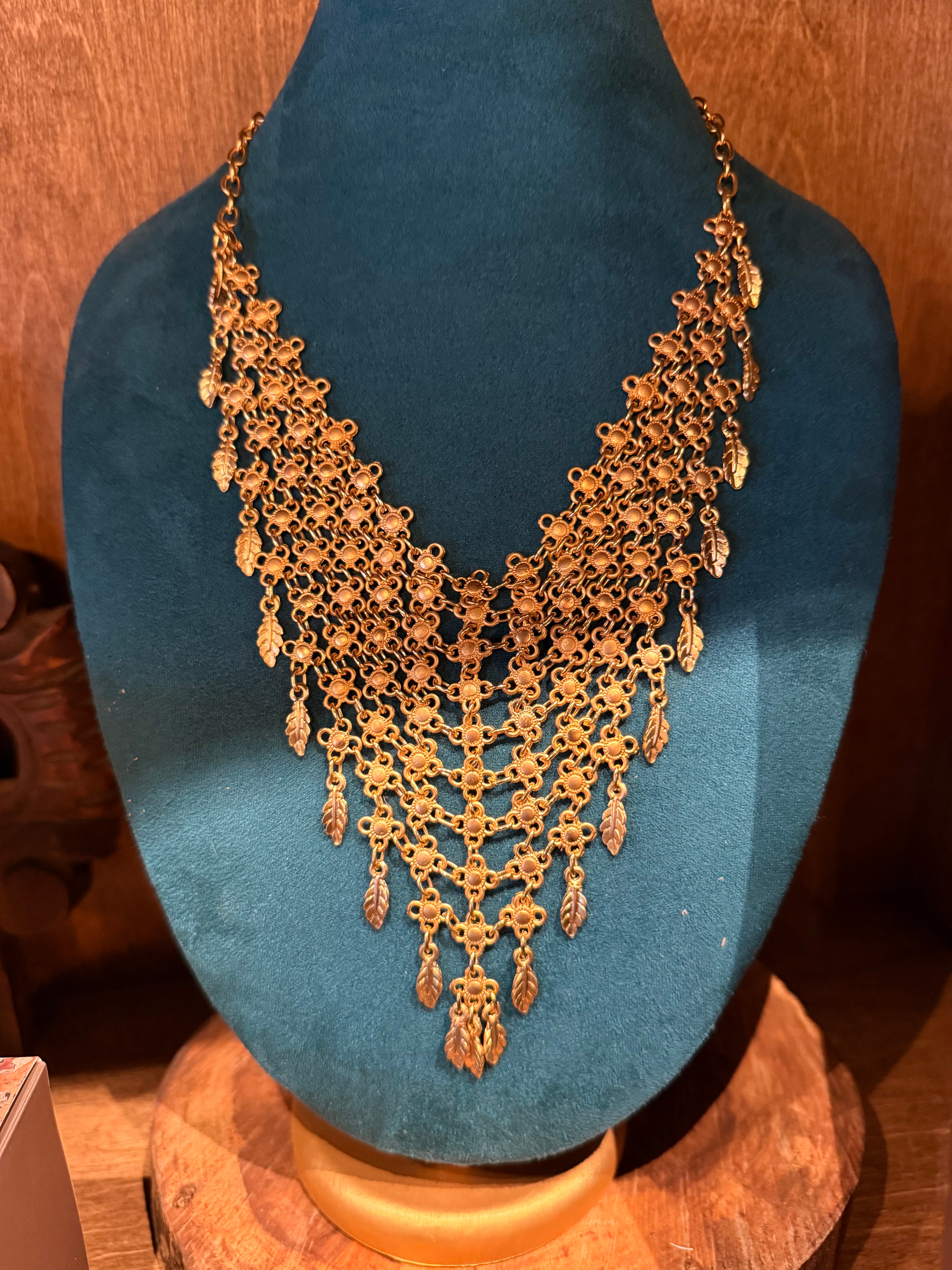 Gold Bandana Style Turkish Necklace with Feather Accents