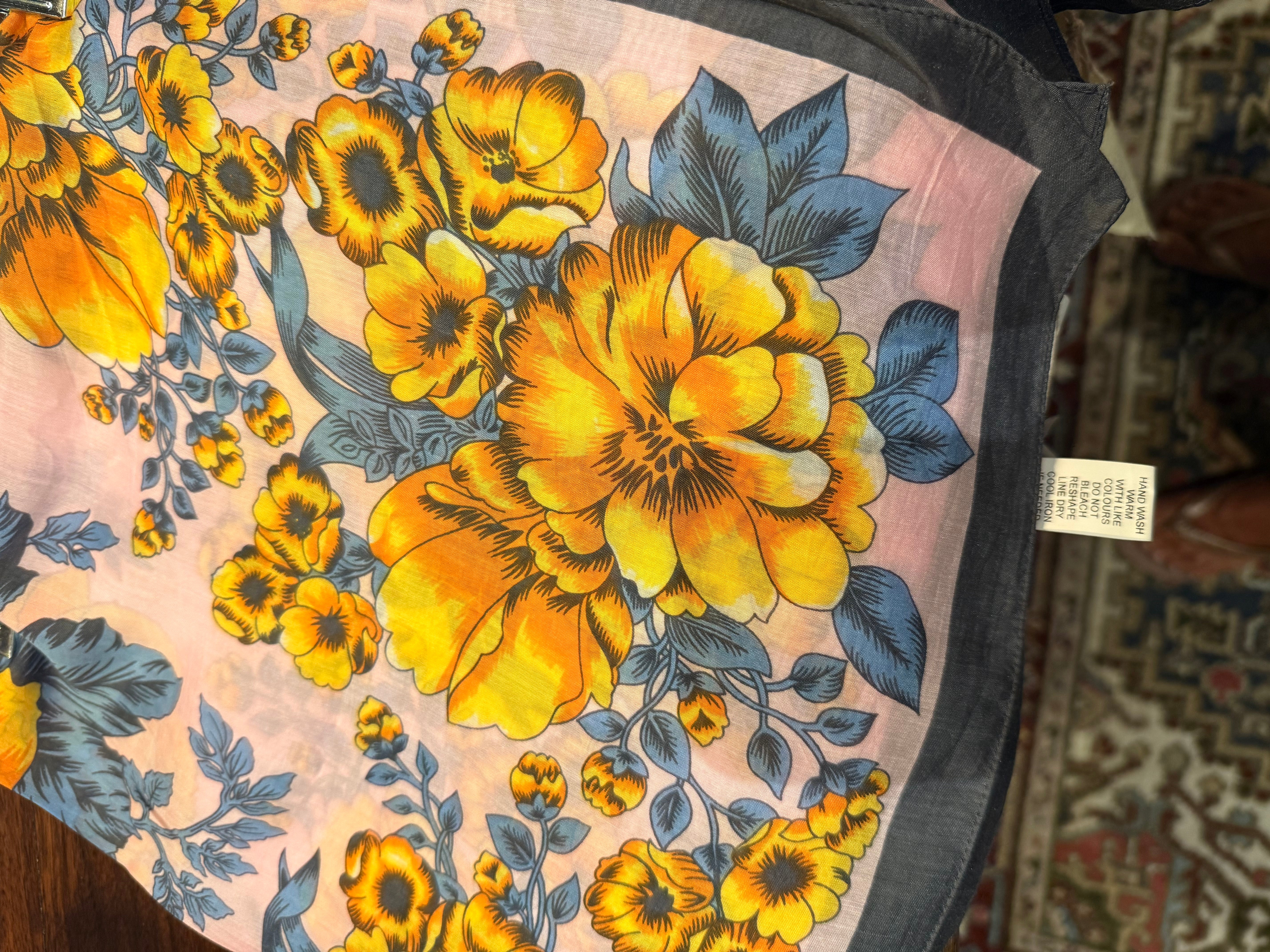 Pink and Blue Floral Silk Scarf