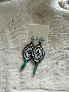 Handmade black/white diamond with Turq chip