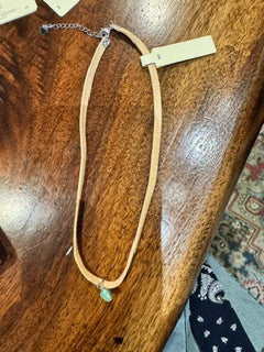 Tan Deerskin Choker with turquoise pendant