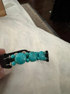 Paige Wallace Round Turq Blue Stones/Leather Bracelet
