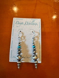 Paige Wallace turq/silver drop earrings long Navajo Pearl