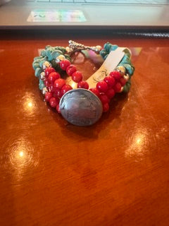 Paige Wallace Turq & coral SS multi stranded Nickel bracelet