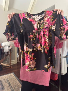 Black Floral blouse with yoke panel