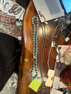 Long turq rough rocks with copper beads in between necklace