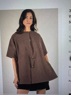 Mocha 3/4th sleeve button up wool jacket