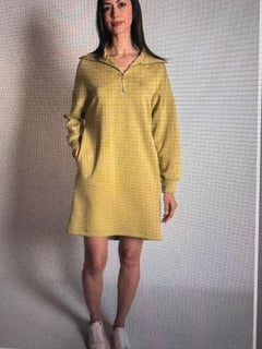 P.Cill Quarter Zip Up Long Sleeve Dress Green Lemongrass