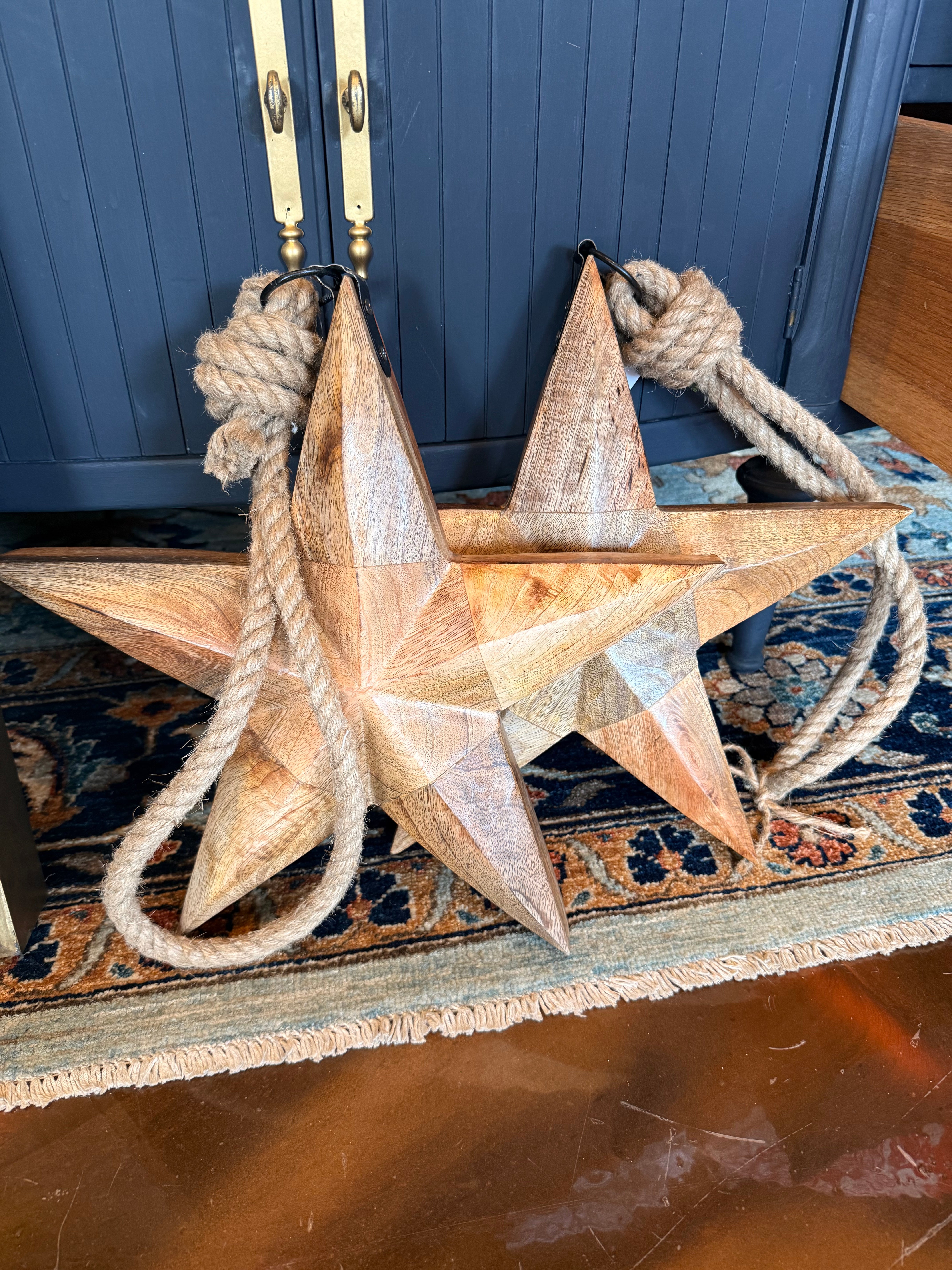 Large Wooden Star with Burlap Rope