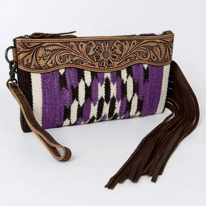 Canes Purple & White Fringe Wristlet