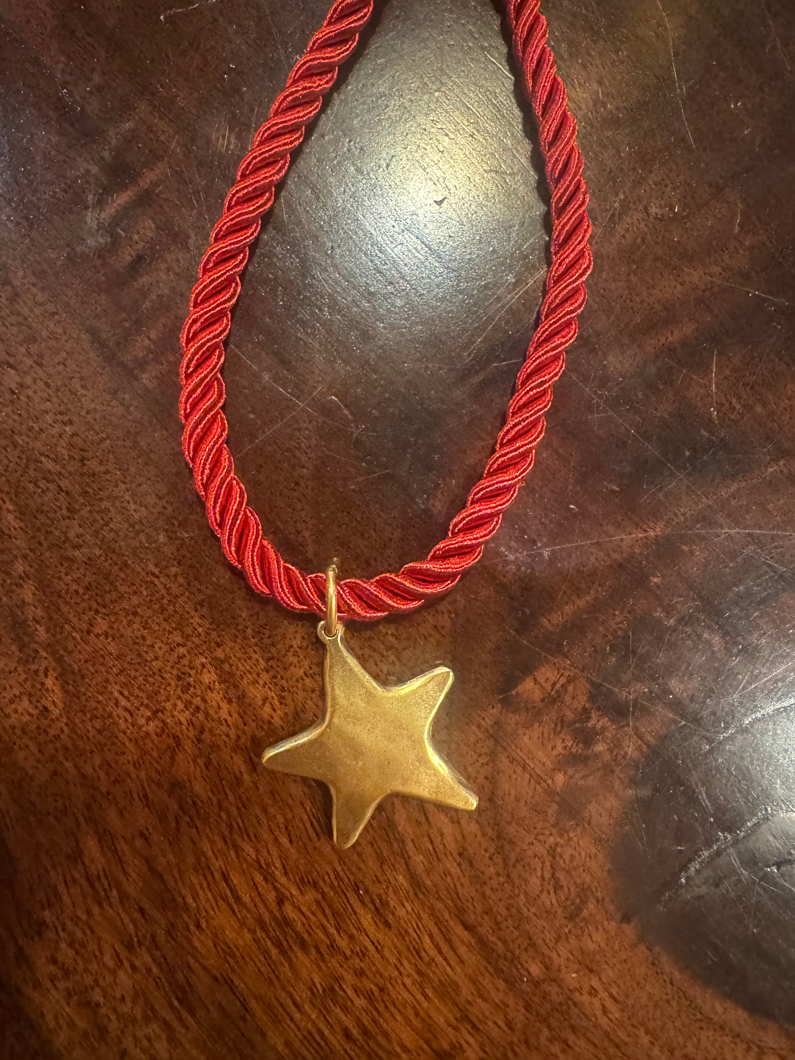 Red Rope Medallion with Gold Star