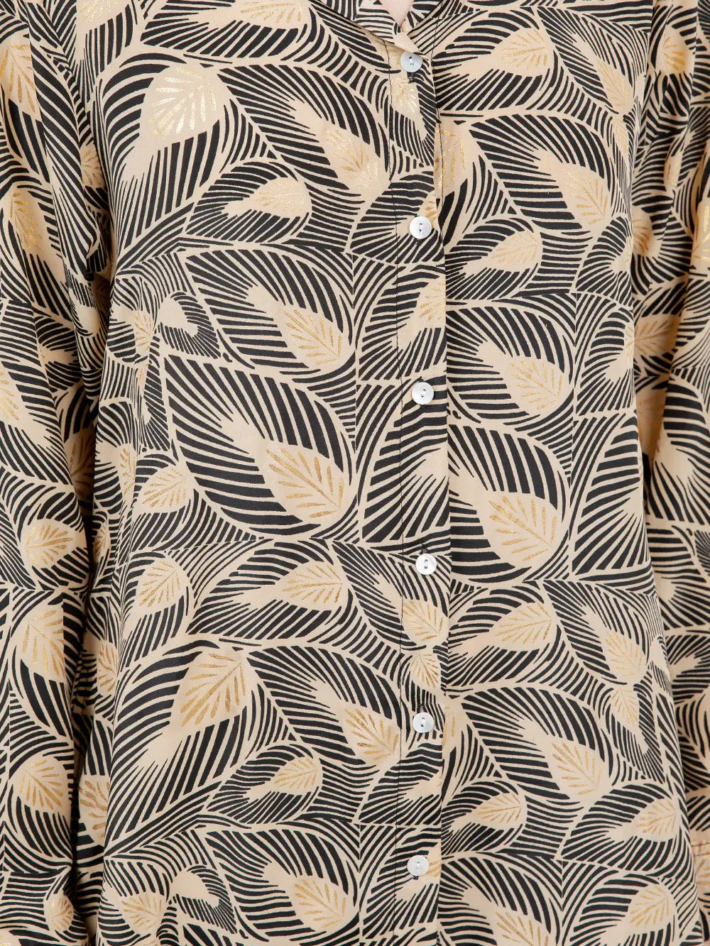 Gold & Black Palm Leaf Button Up Shirt Dress