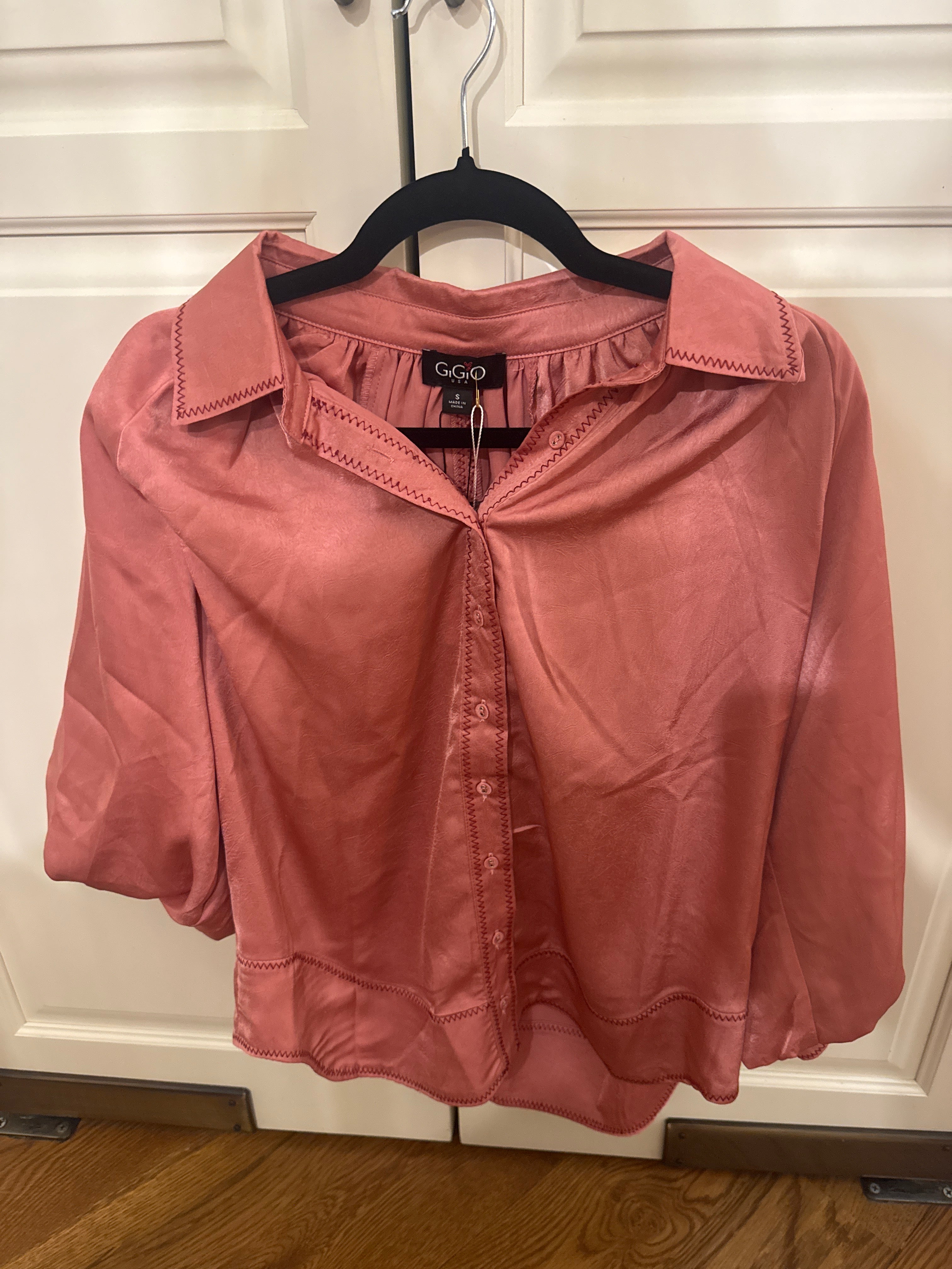 Satin Balloon Sleeve Button Down
