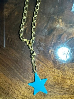 Blue Star on a long gold chain CV Designs