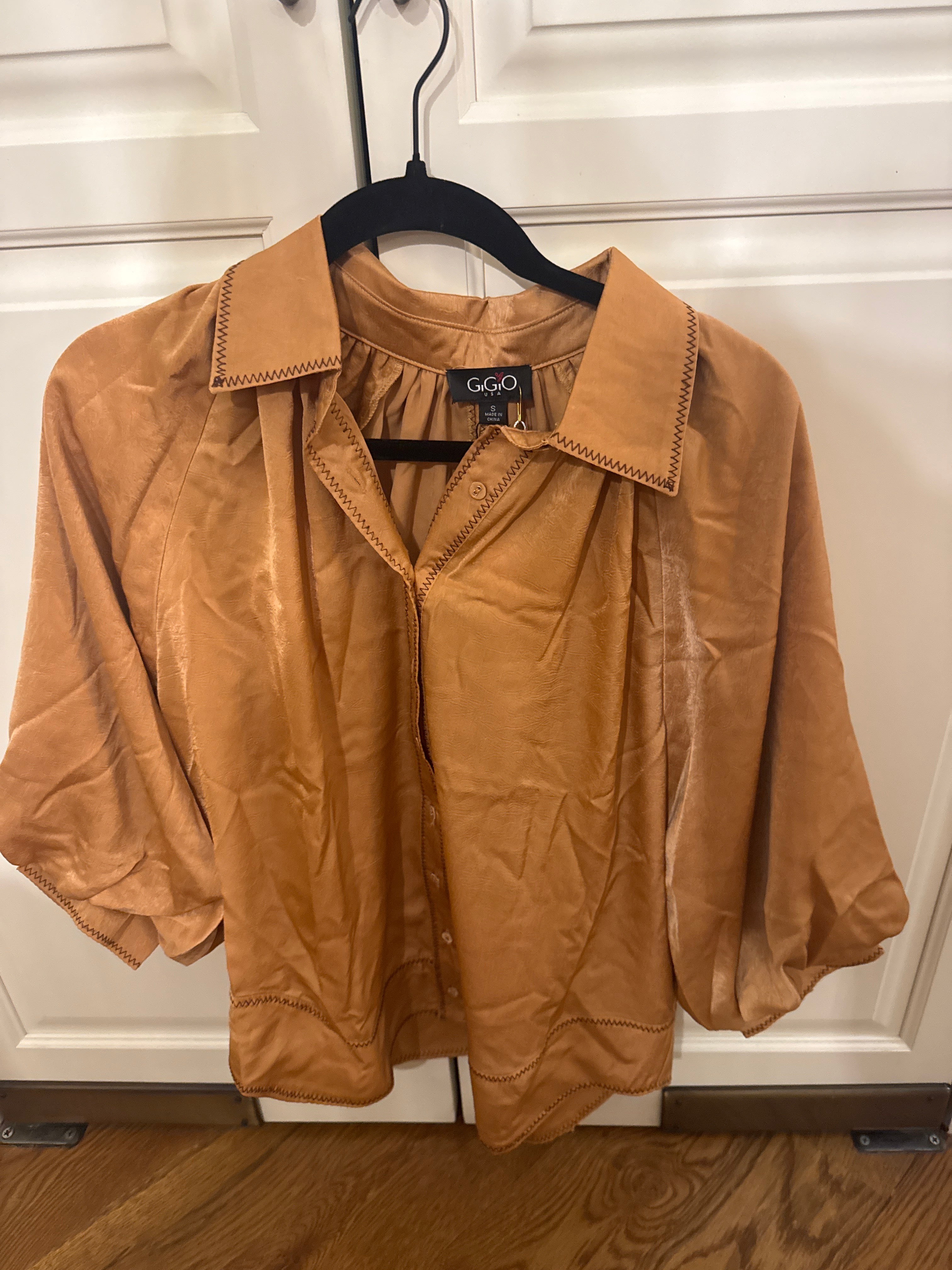 Satin Balloon Sleeve Button Down