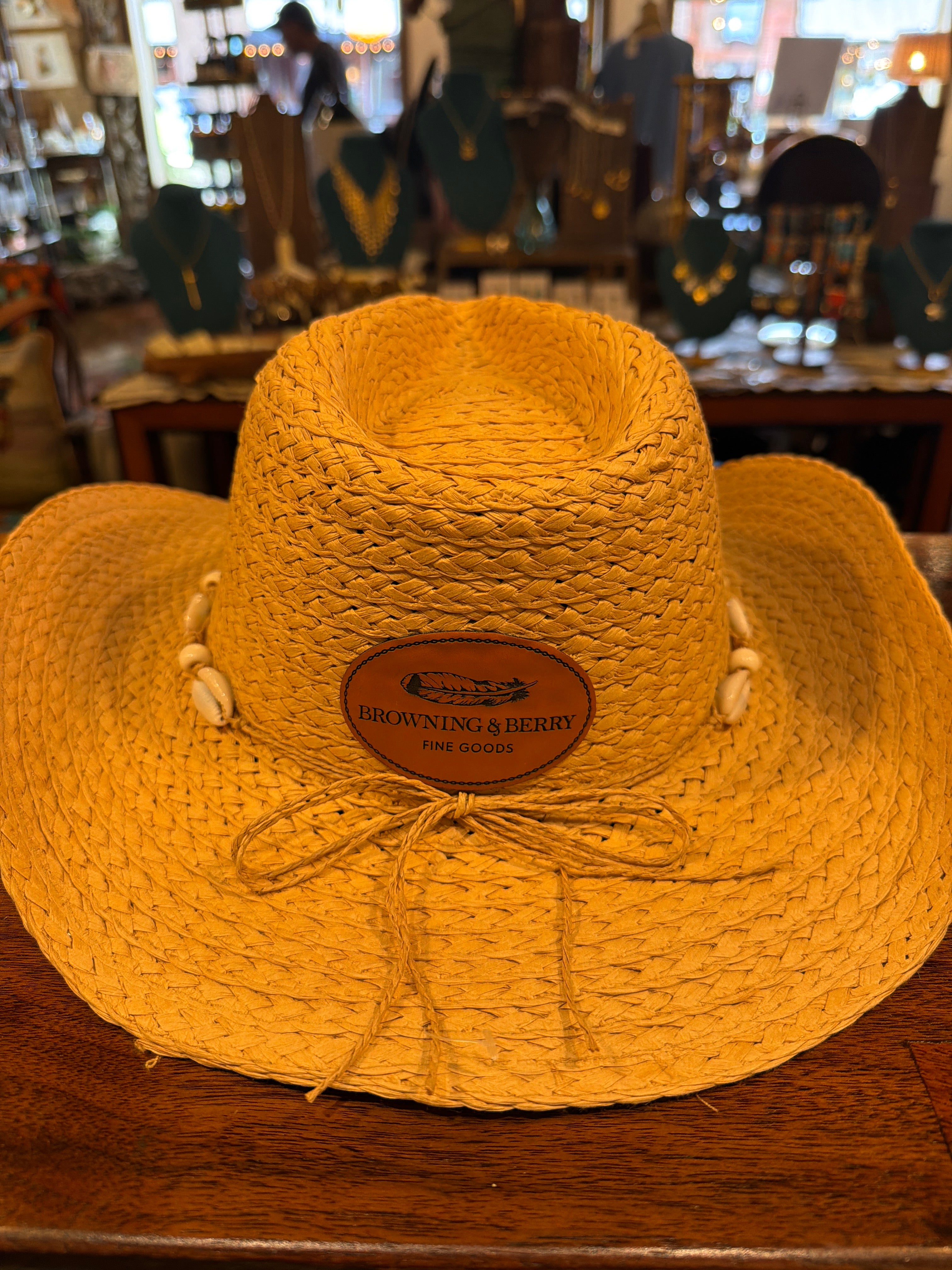 B&B Cowgirl Hat with Cowrie Seashell Natural Fiber Band