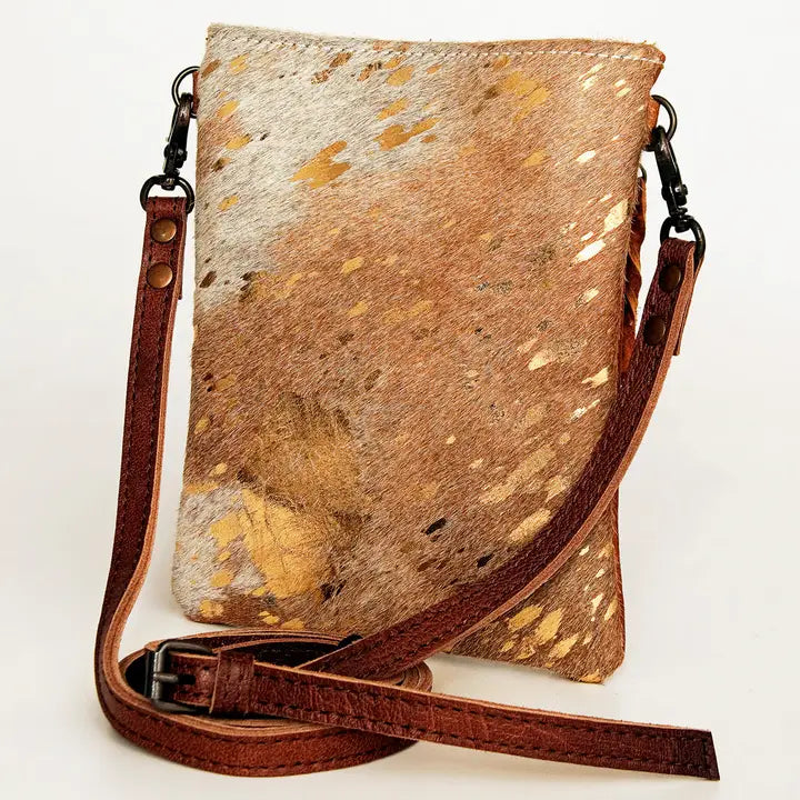 Gold Speckled Hair-On Hide Chaps Bag - Western Leather Accent