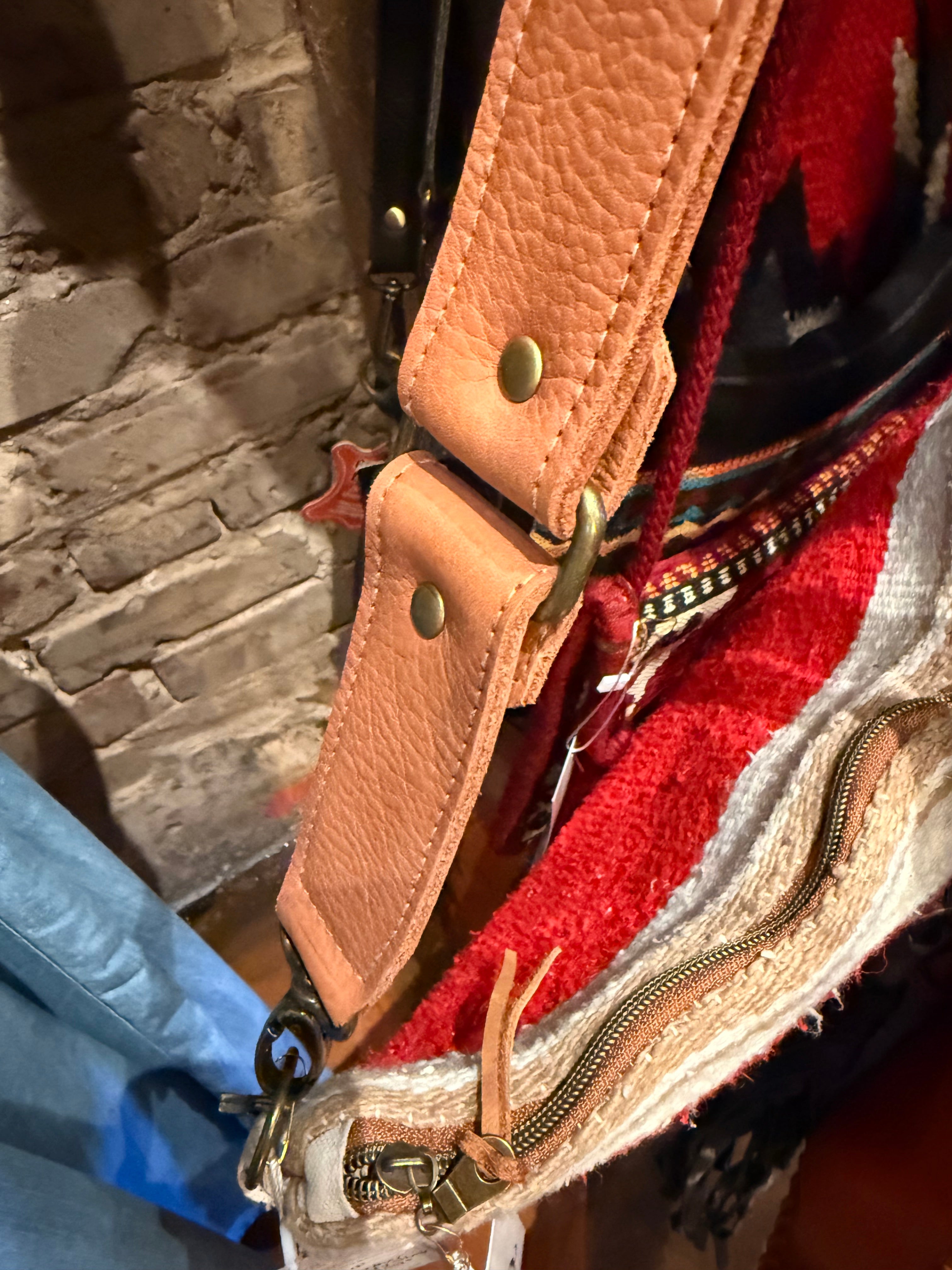 Tan Leather Crossbody Strap - Good Tidings (its attached to the red purse)