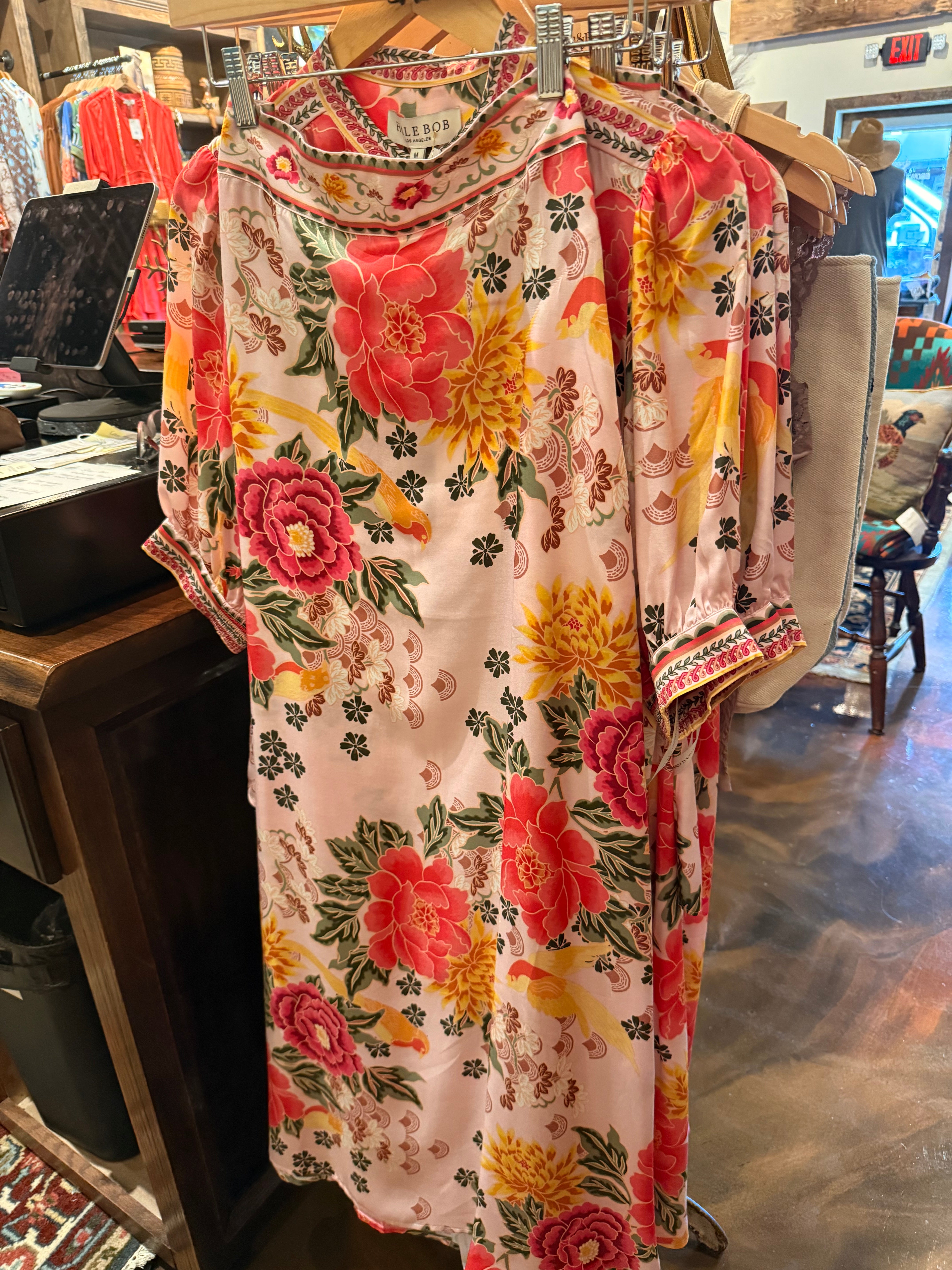 Hale Bob Pink Set - Floral Long Shirt 3/4 sleeve button down shirt and long skirt