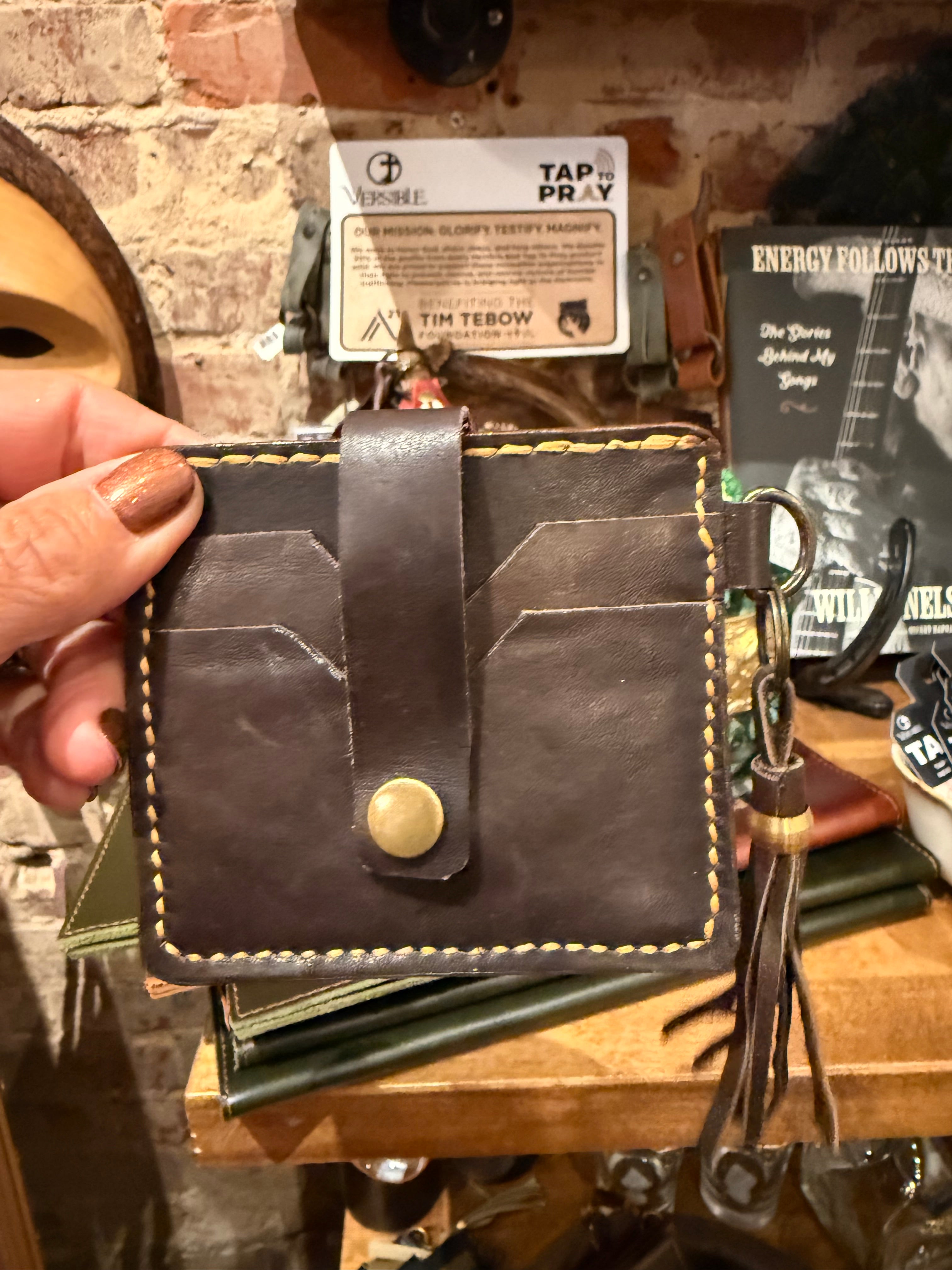Leather Card Holder with Tassel and Clear Window