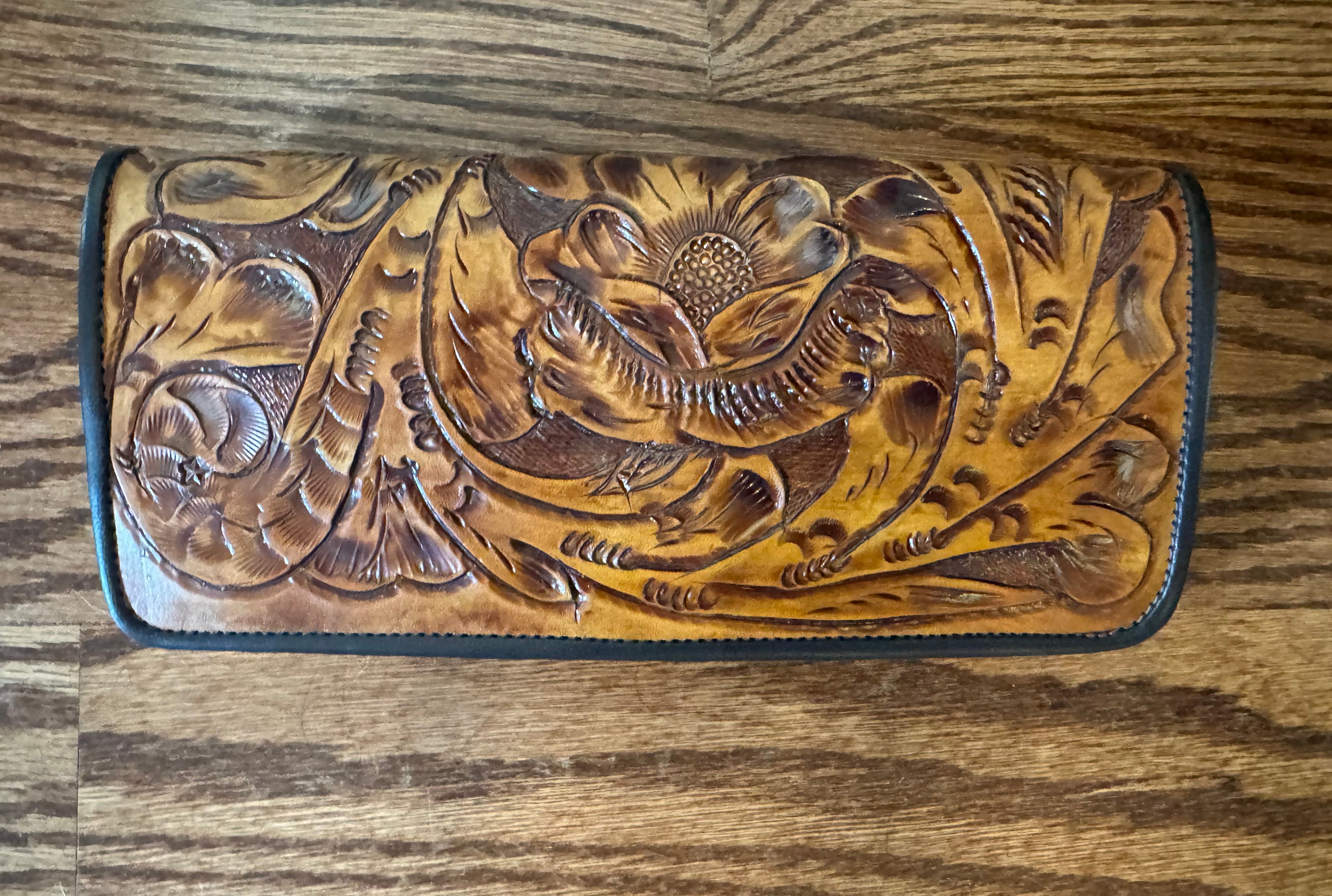 Juan Antonio Large Brown fold over hand tooled wallet