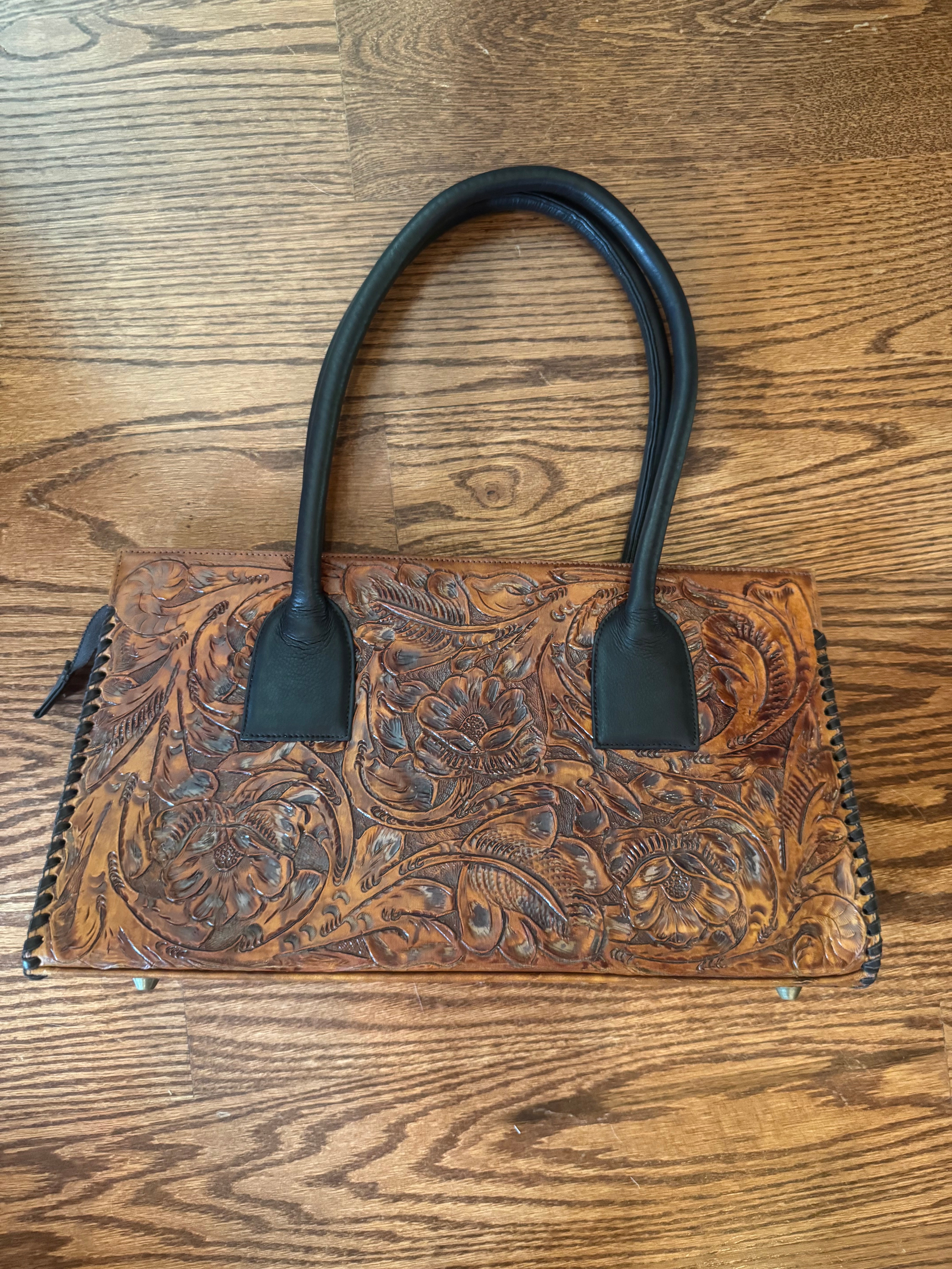 Juan Antonio Brow Black leather Hand Tooled Purse
