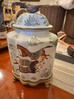 Porcelain Horse Vase with Bird Lid