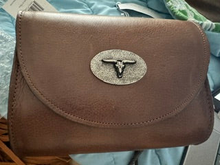 Brown Bison Leather Longhorn Concho Purse