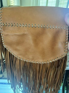 British Tan Calf Leather purse with fringe