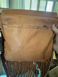British Tan Calf Leather purse with fringe