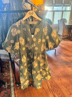 Gigio Green dress with tan flowers